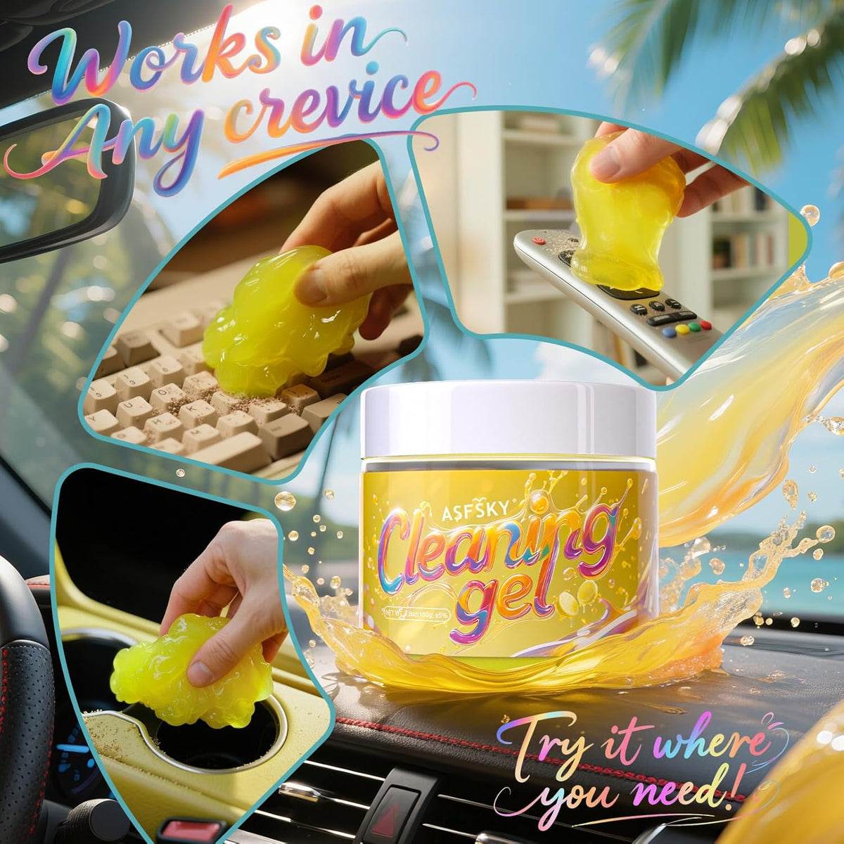 ASFSKY Car Cleaning Gel (Yellow,Lemon) Cleaning Putty Universal Dust Cleaning Car Interior Cleaner