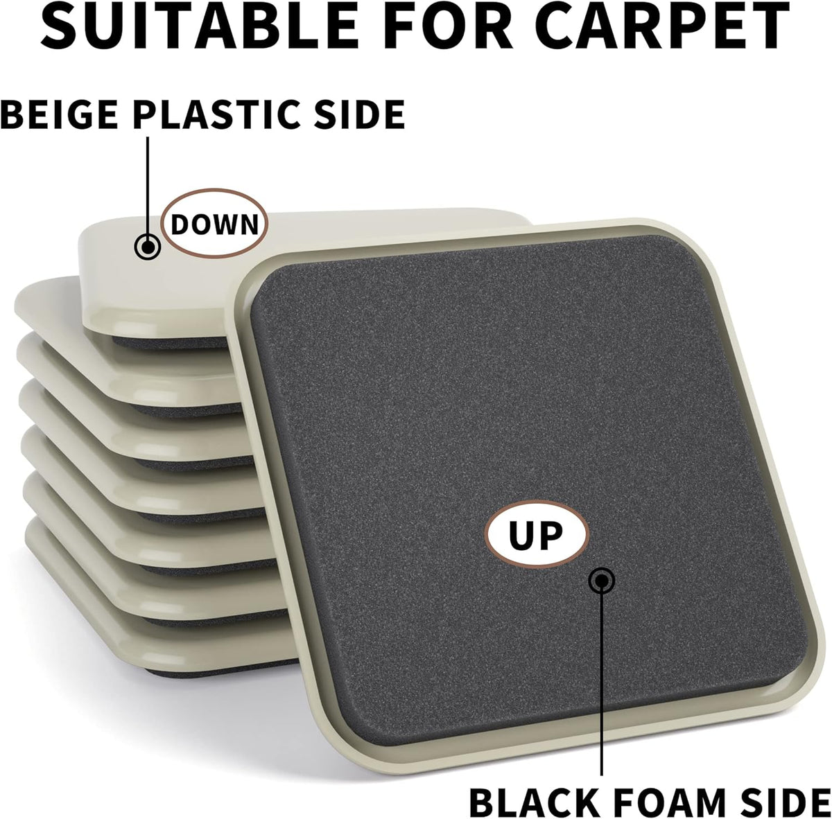 Yelanon Furniture Sliders, 8 pcs-4 3/4” Square Beige Furniture Sliders for Carpet, Heavy Duty