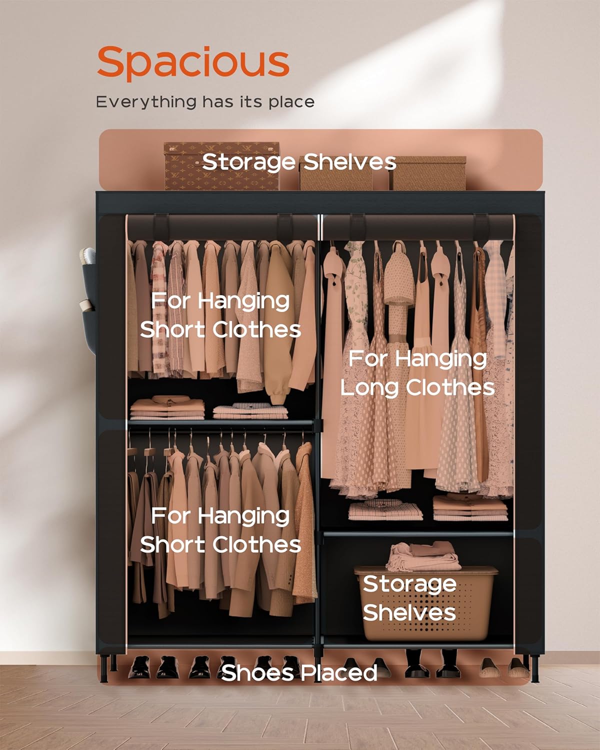 Clothes Rack, Portable Closet, 54.7 Inch Large Capacity Wardrobe Closet with Cover, Clothes Storage