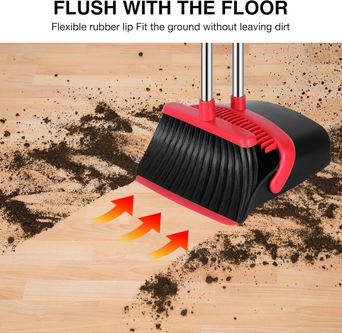NACENA Broom and Dustpan Set, 52-in Long Adjustable Handle Broom Dustpan Combo with Dustpan Teeth