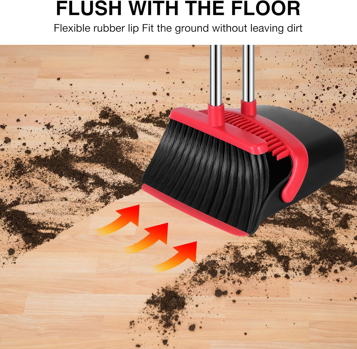 NACENA Broom and Dustpan Set, 52-in Long Adjustable Handle Broom Dustpan Combo with Dustpan Teeth
