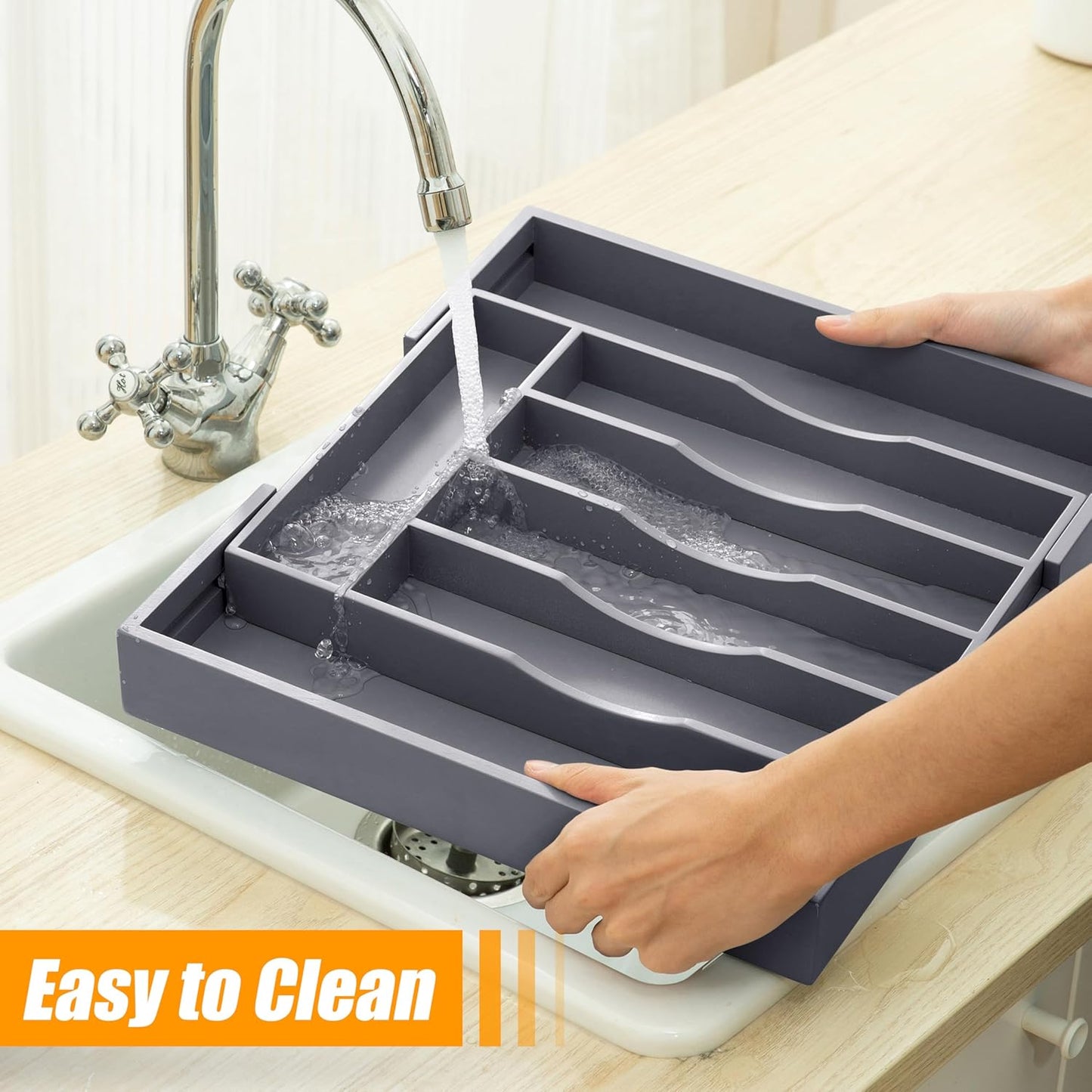 Kitchen Silverware Drawer Organizer and Storage Bamboo Wood Cooking Utensil Holder Cutlery Knife