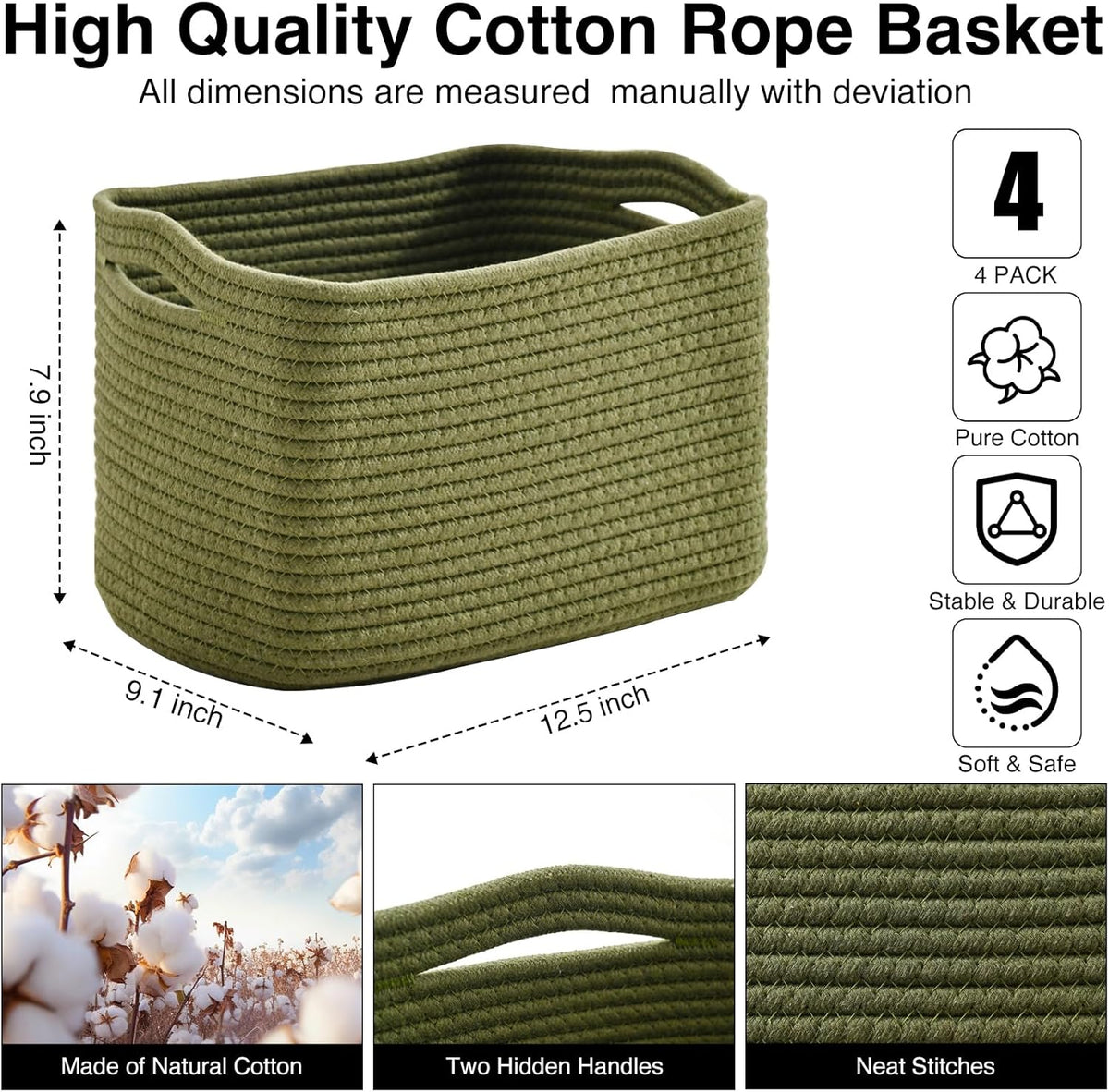 Storage Basket for Shelves, Small Baskets for Organizing, Woven Cotton Rope Baskets for Storage