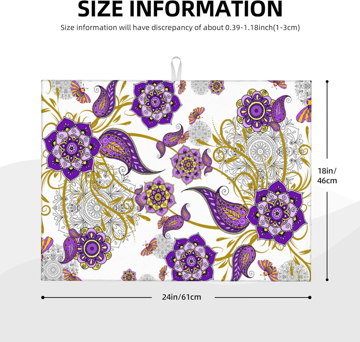Purple Flower Kitchen Drying Mat Boho Floral Microfiber Dish Drainer Mat for Kitchen Counter