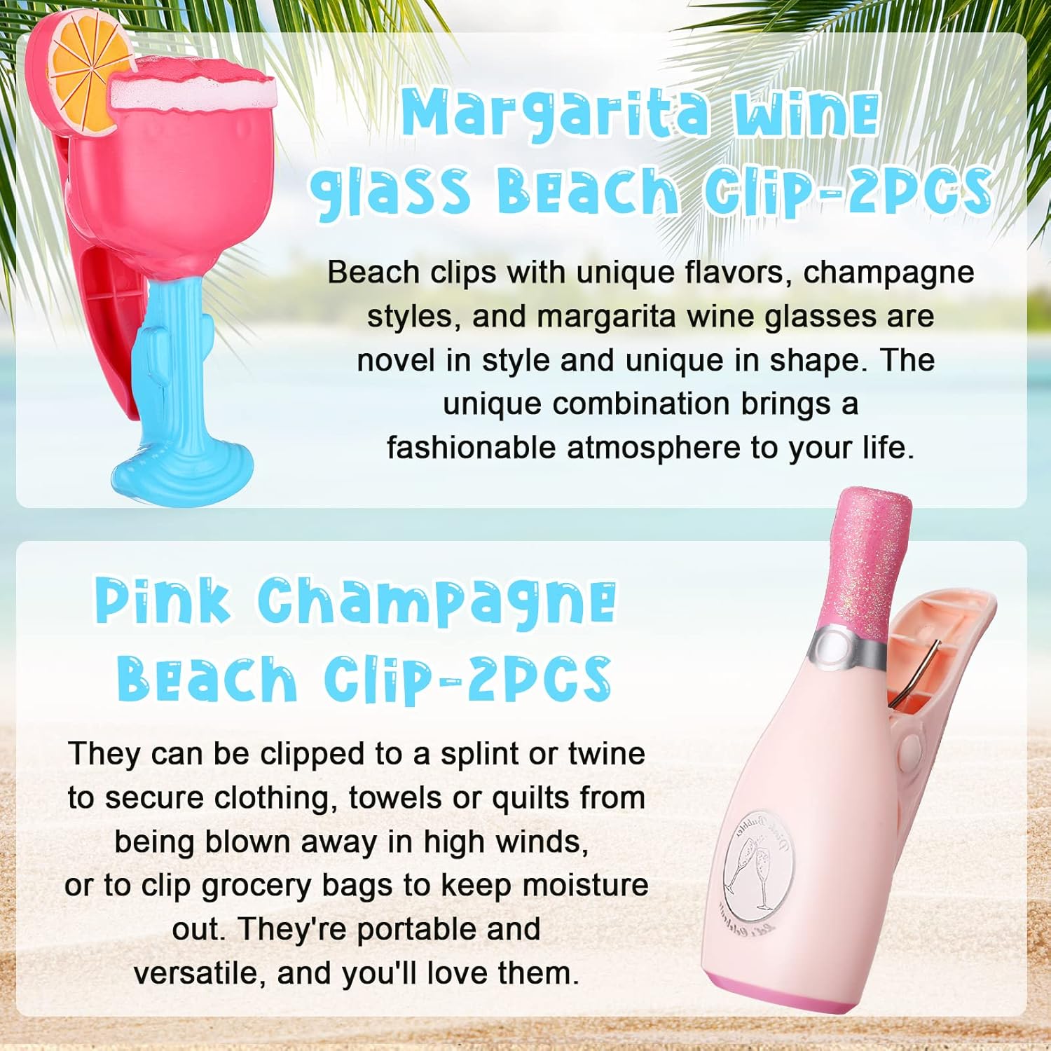 Sieral 8 Pcs Beach Towel Clips Beach Chair Pool Clips for Chairs Plastic Windproof Holder Funny