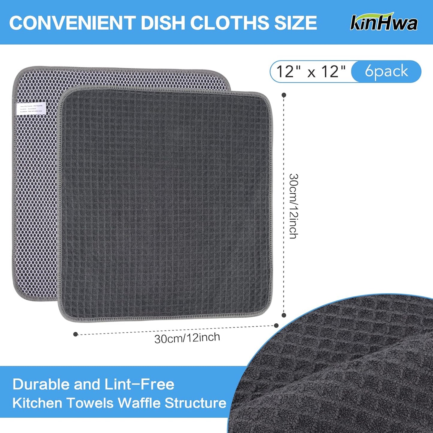KinHwa Kitchen Washcloths for Dishes Absorbent Microfiber Dish Cloths Quick Dry Dish Rags with Poly