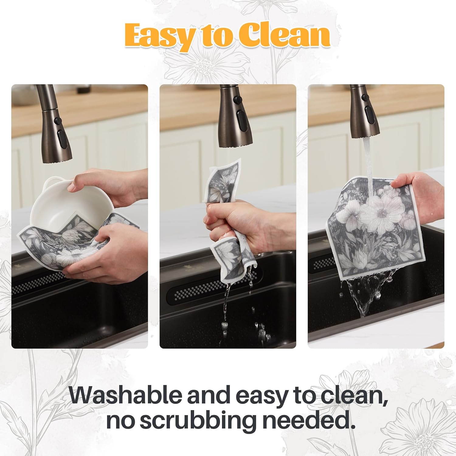 JOYMOOP 12 Pack Decorate Cleaning Cloth (Black White of Decorative Series), Reusable Absorbent Dish
