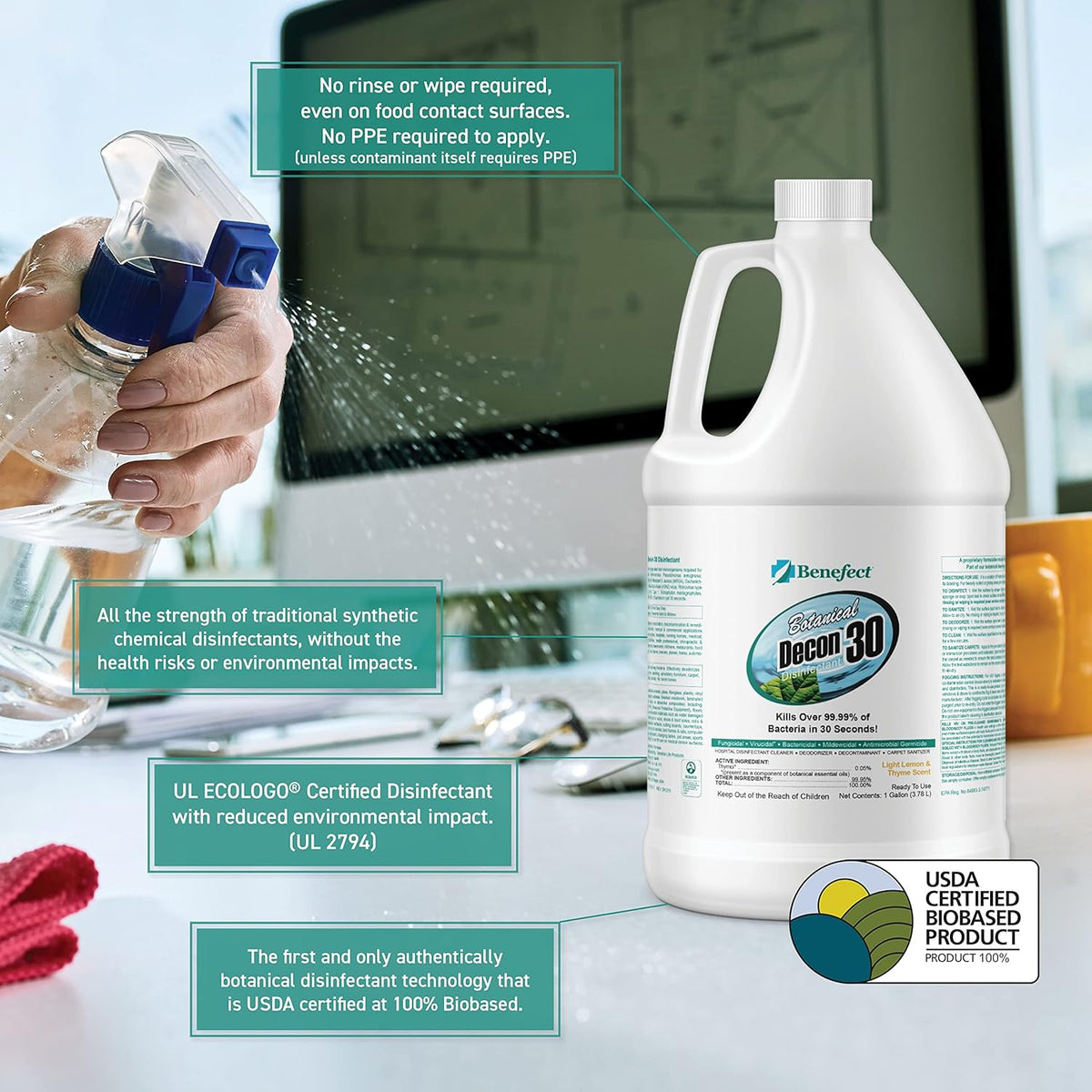Benefect Botanical Decon 30 Disinfectant Cleaner - All Natural Formula for Effective Cleaning Power