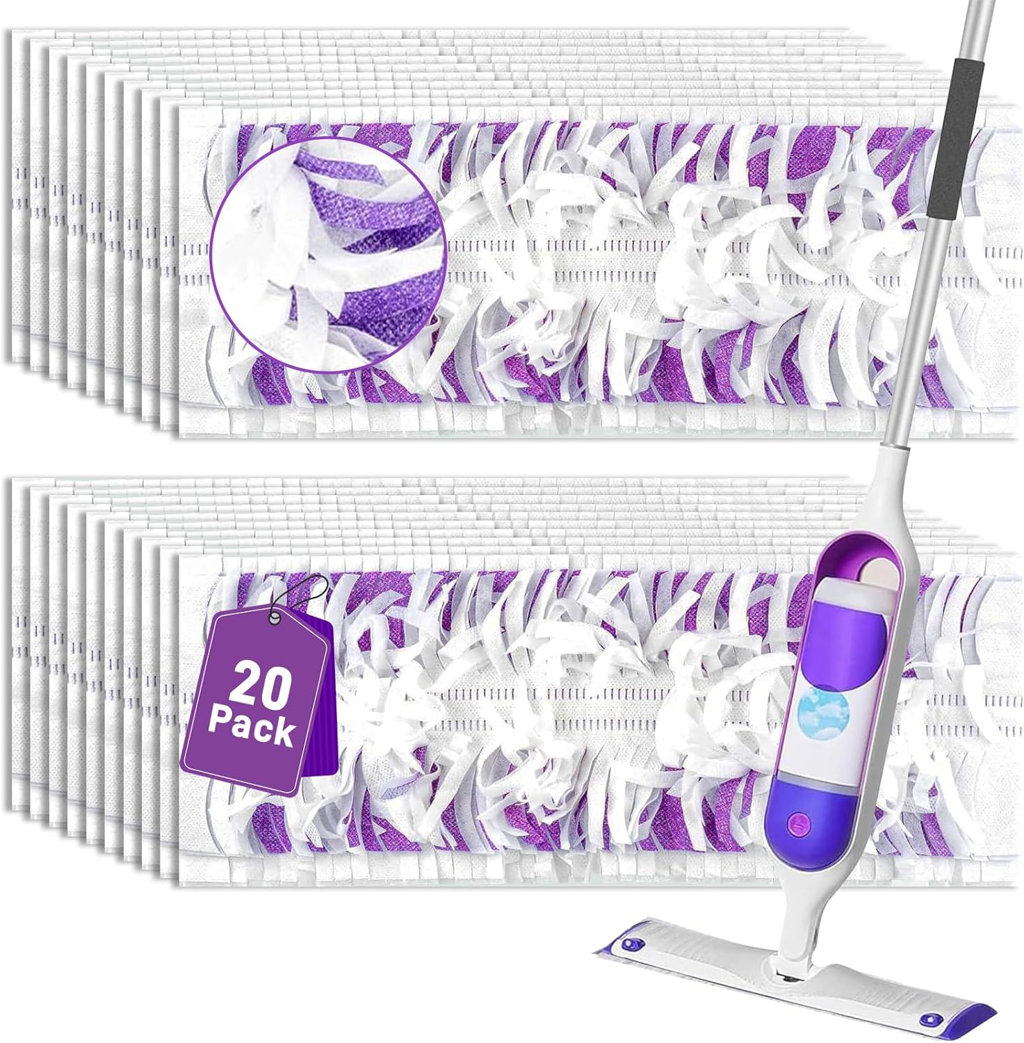 20 Pack Power Mop Pads Refills Compatible with Swiffer Power Mop Refills,Disposable Microfiber