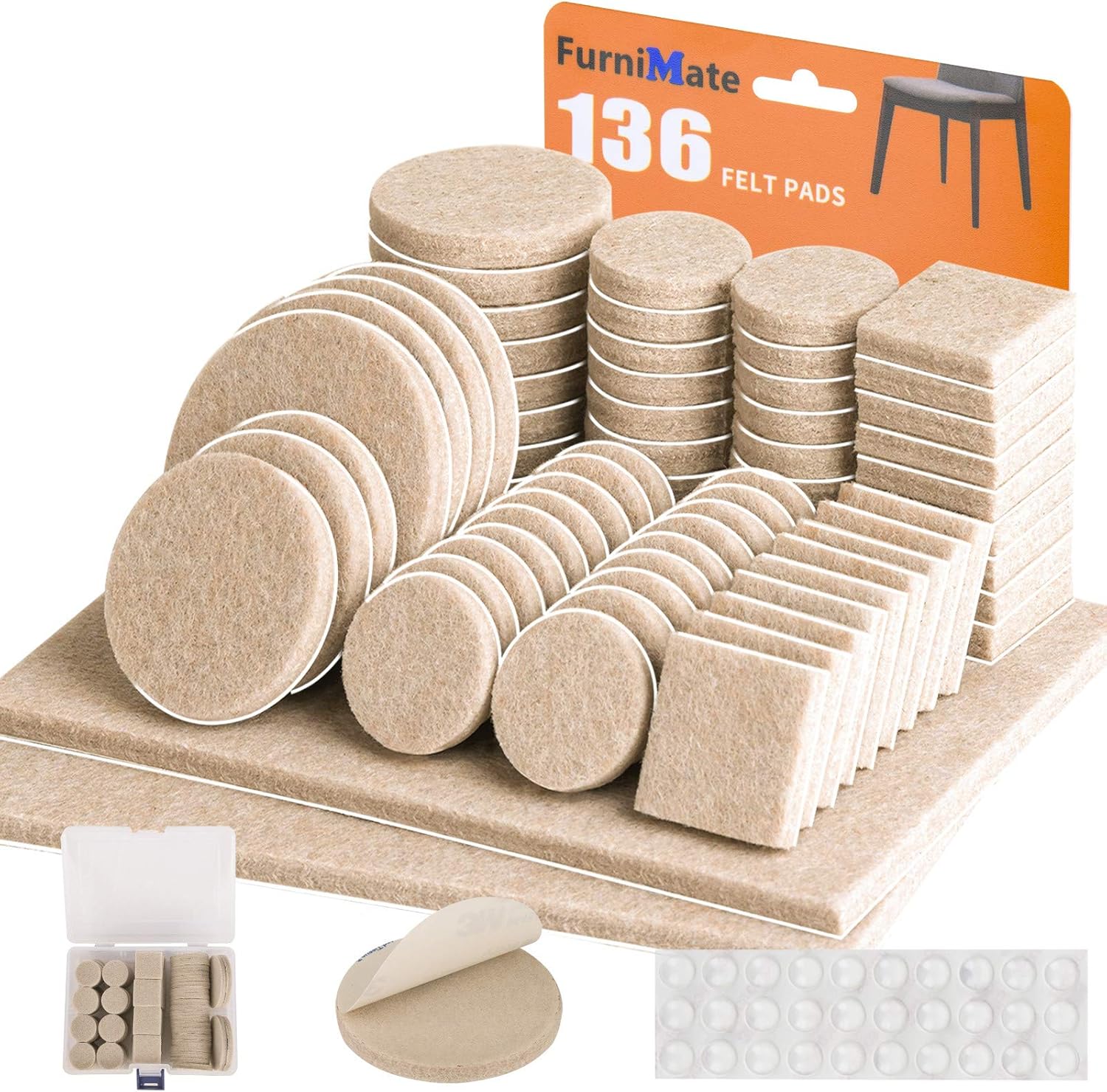 Felt Furniture Pads-136 Pieces Felt Pads for Furniture Beige 5mm Thick, Floor Savers for Furniture
