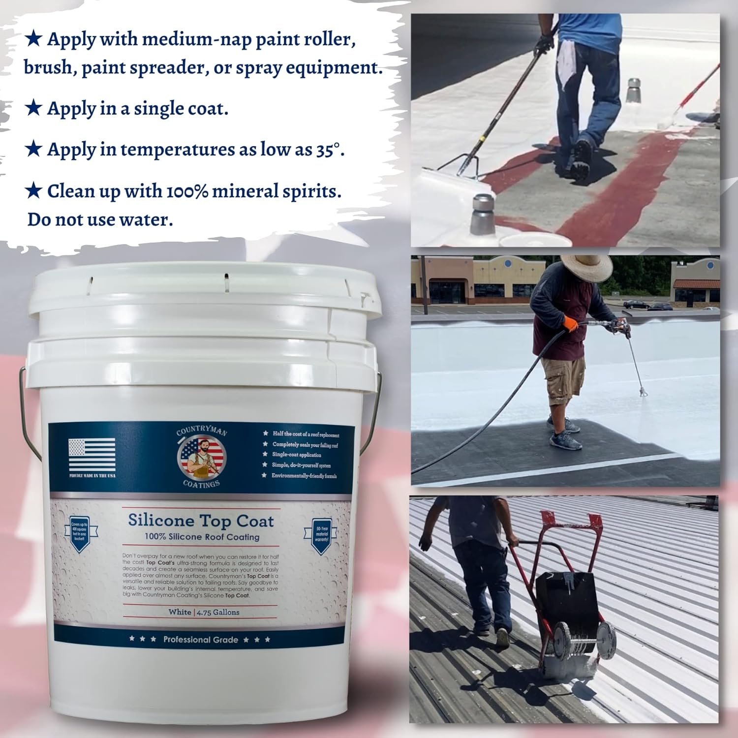 Countryman Coatings 100% Silicone Roof Coating - Restore Your Roof in a Day - Seal Leaks, Cracks