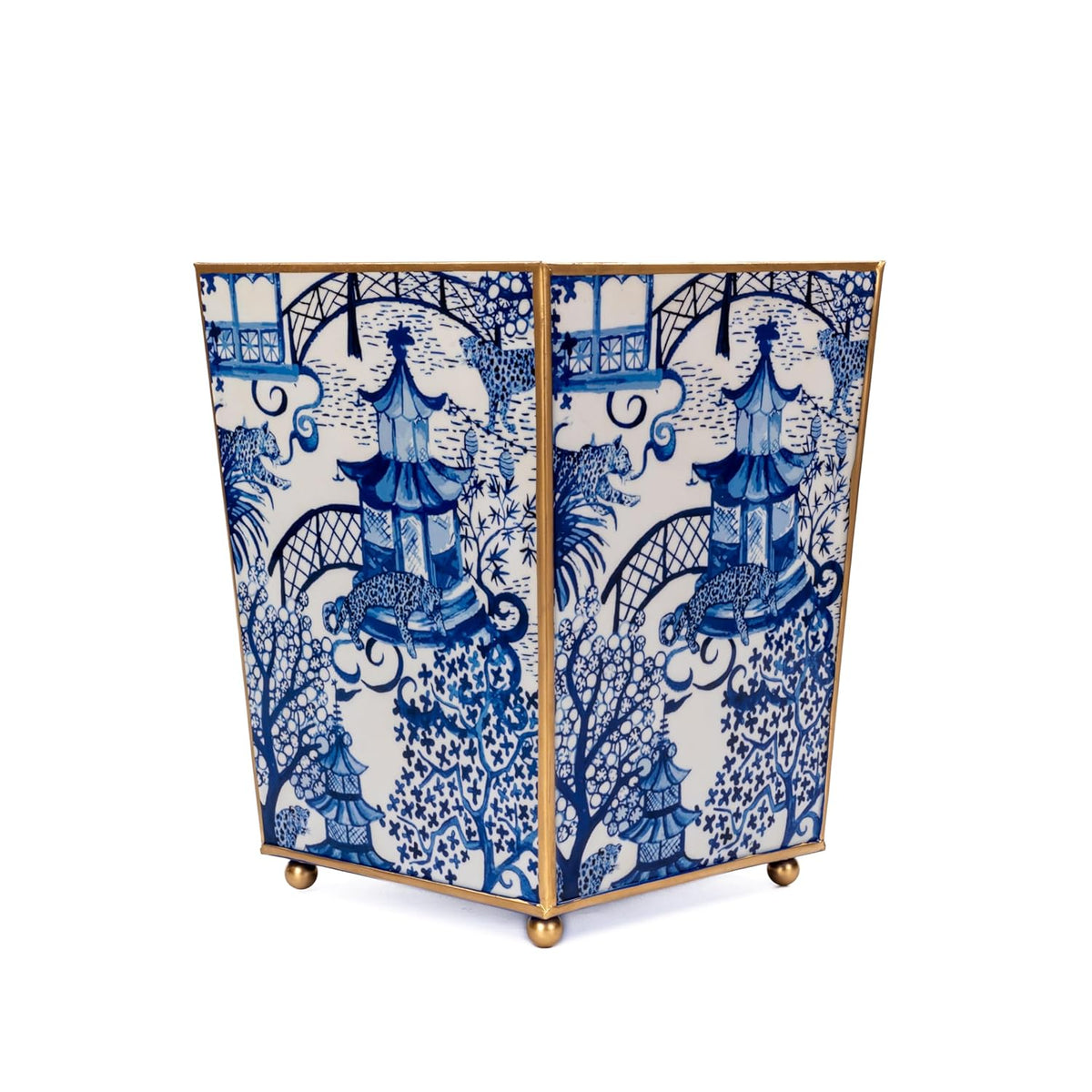 Jaye’s Studio Garden Party Decorative Gold Waste Basket for Bathroom Trash Can no Lid, Bedroom