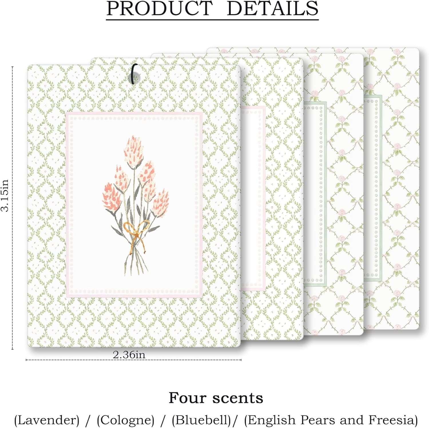 Elegant Rustic Floral Car Air Freshener 4 Pcs, Cottagecore Flower Hanging Scents Air Freshener for