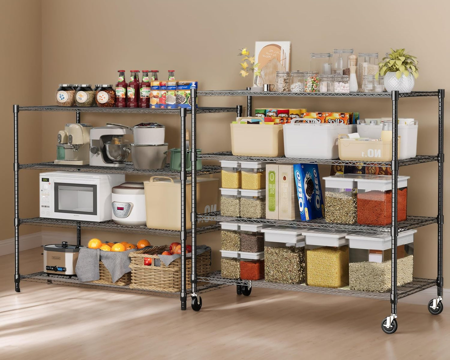 Himimi 4 Tier Wire Shelving with Wheels Heavy Duty Height Adjustable Metal Shelves for Storage