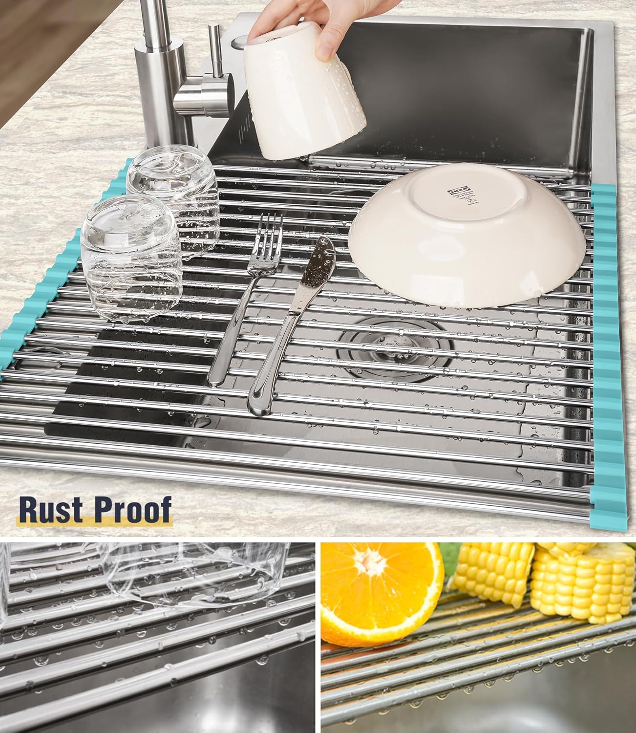 Tomorotec 21" x 15.5" Roll Up Dish Drying Rack Over Sink Drying Rack Sink Cover Kitchen Sink