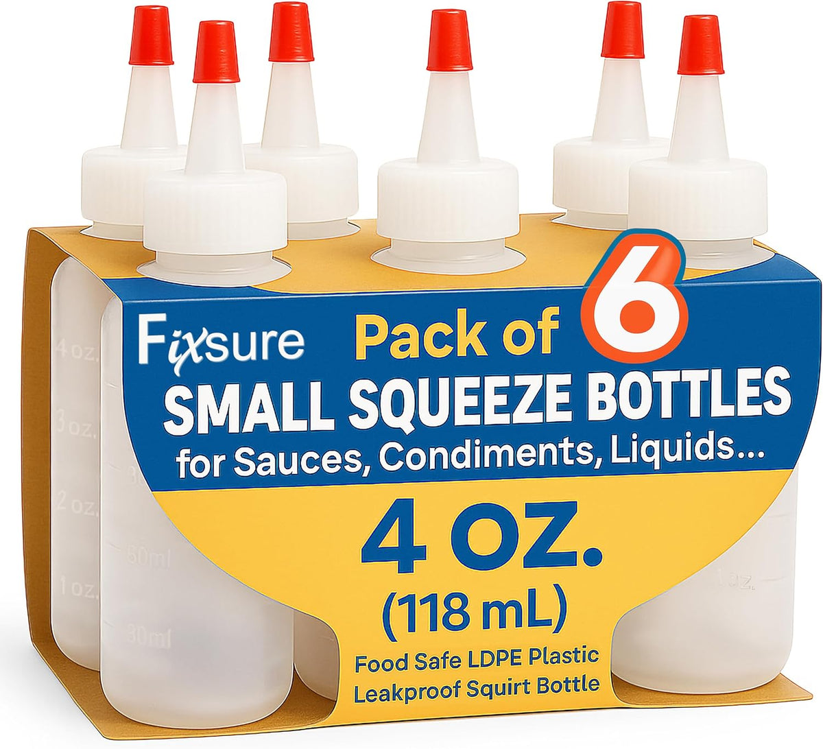 Plastic Squeeze Bottles with Red Tip Cap, 4 Oz Squirt Bottle For Ketchup, BBQ, Sauces, Syrup