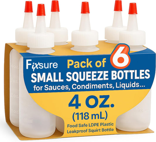 Plastic Squeeze Bottles with Red Tip Cap, 4 Oz Squirt Bottle For Ketchup, BBQ, Sauces, Syrup