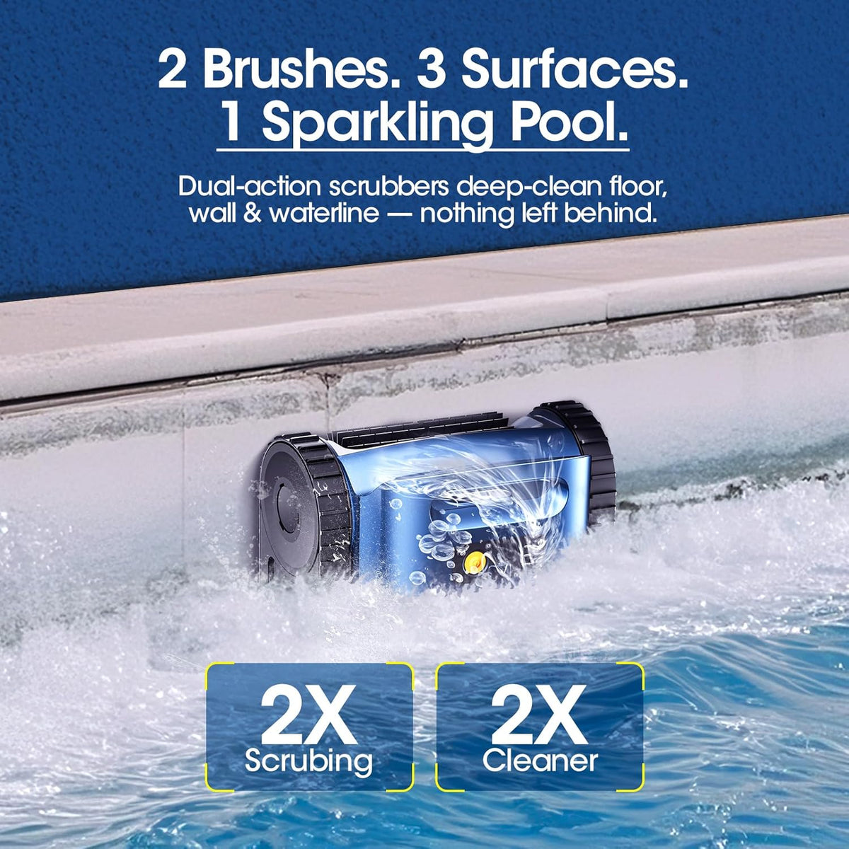 Cordless Robotic Pool Vacuum, Pool Cleaner with Track Drive & Sonar Navigation, 180W Brushless