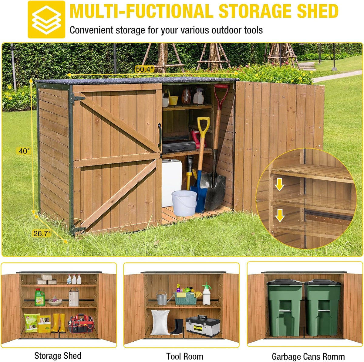 Aivituvin Outdoor Storage Cabinet Trash Can Storage Shed Upgraded with Metal Frame for Garbage Can