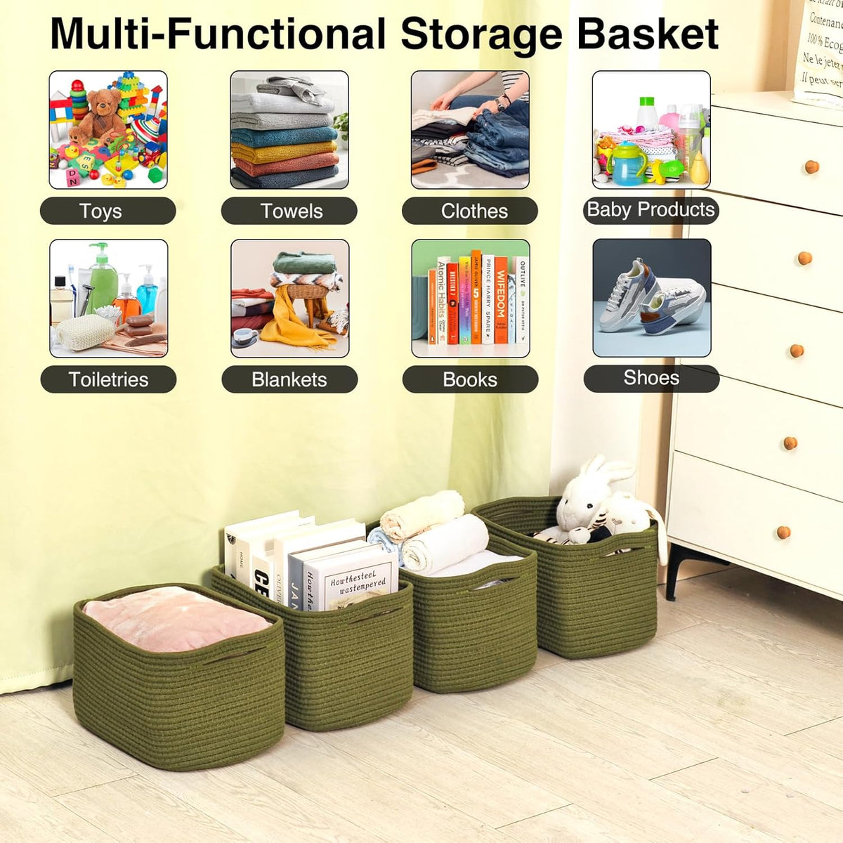 Storage Basket for Shelves, Small Baskets for Organizing, Woven Cotton Rope Baskets for Storage