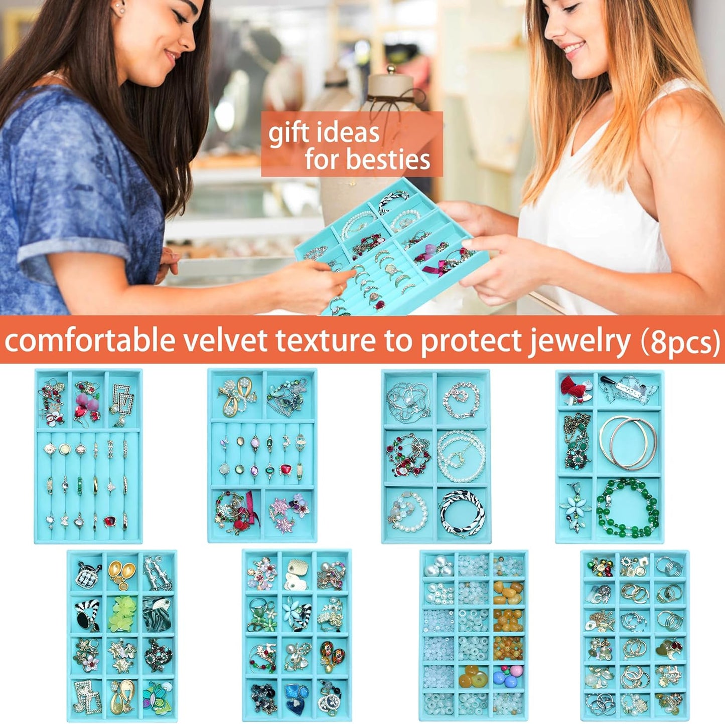 8 Pcs Velvet Jewelry Tray Stackable Jewelry Drawers Organizer Trays Rings Earrings Bracelet