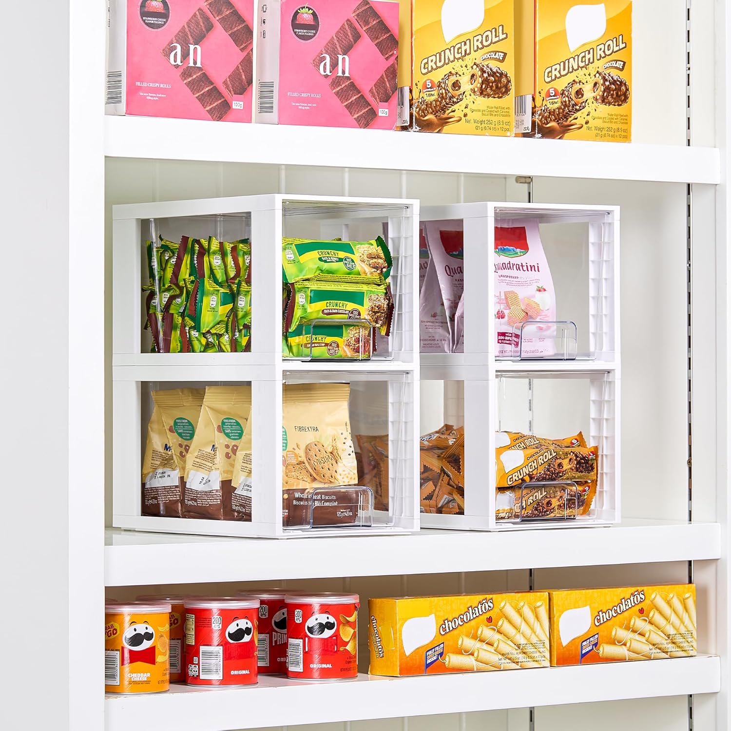 Vtopmart 4 Pack Large Stackable Storage Drawers,White,Easily Assemble Acrylic Bathroom Closet