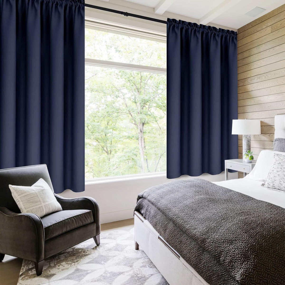 DWCN Navy Room Darkening Blackout Curtains - Thermal Insulated Privacy Energy Saving Window Curtain
