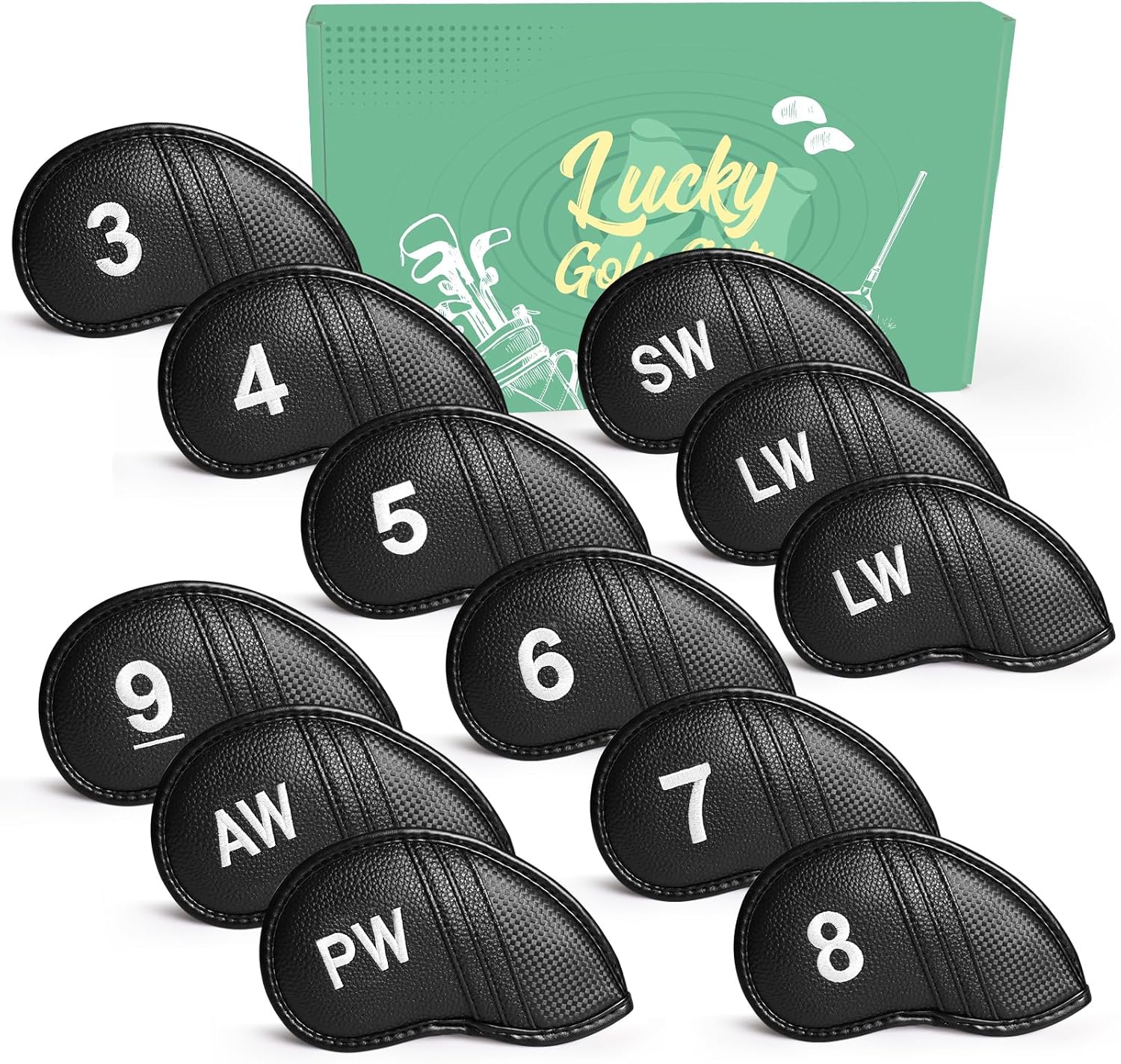 Amy Sport Golf Iron Head Covers Value 12 Pcs Set Thick Synthetic Leather, Protection Weatherproof