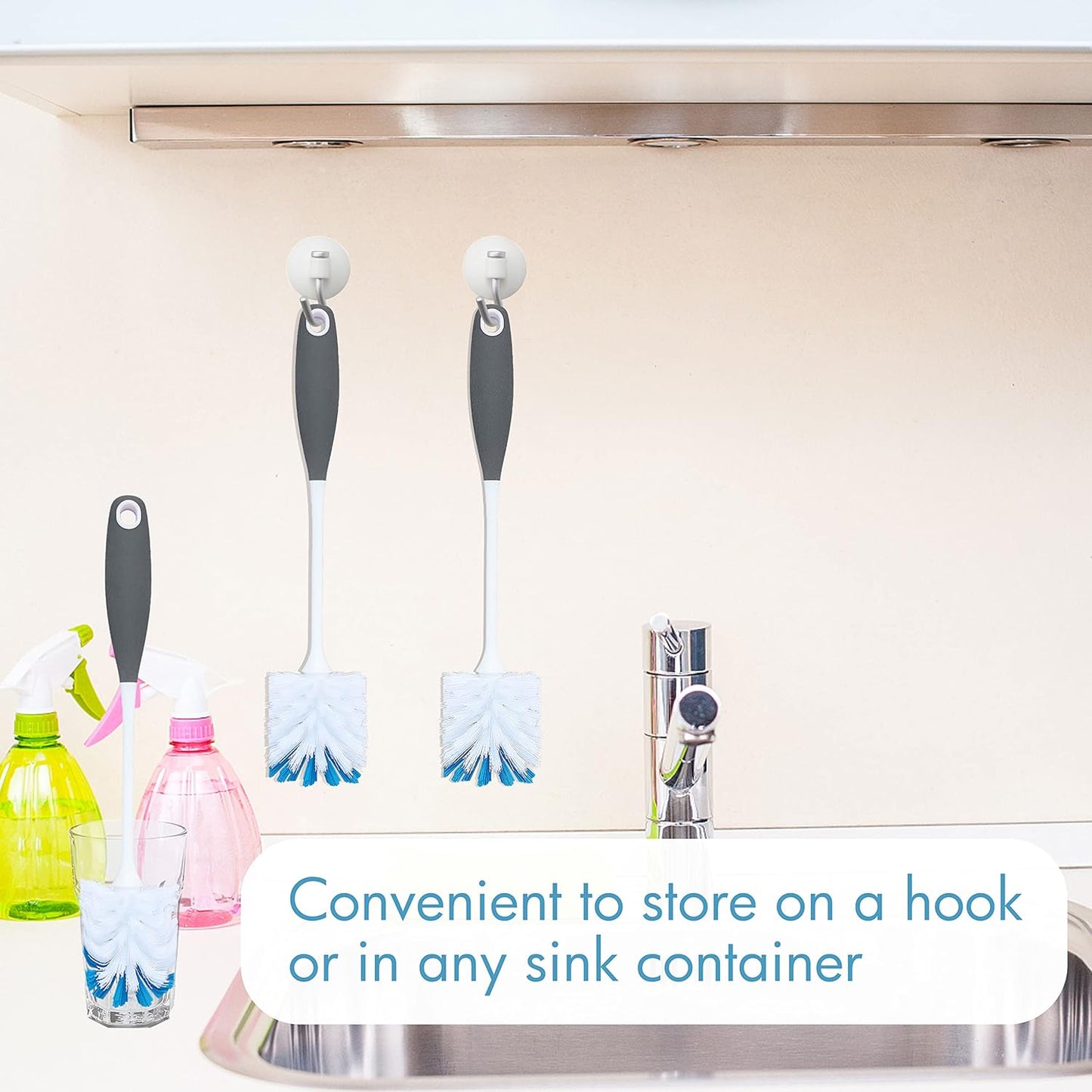 PHYEX 2 Pack Long Handle Bottle Scrubbing Brushes, Bottle Cleaner for Washing Glasswares, Wine