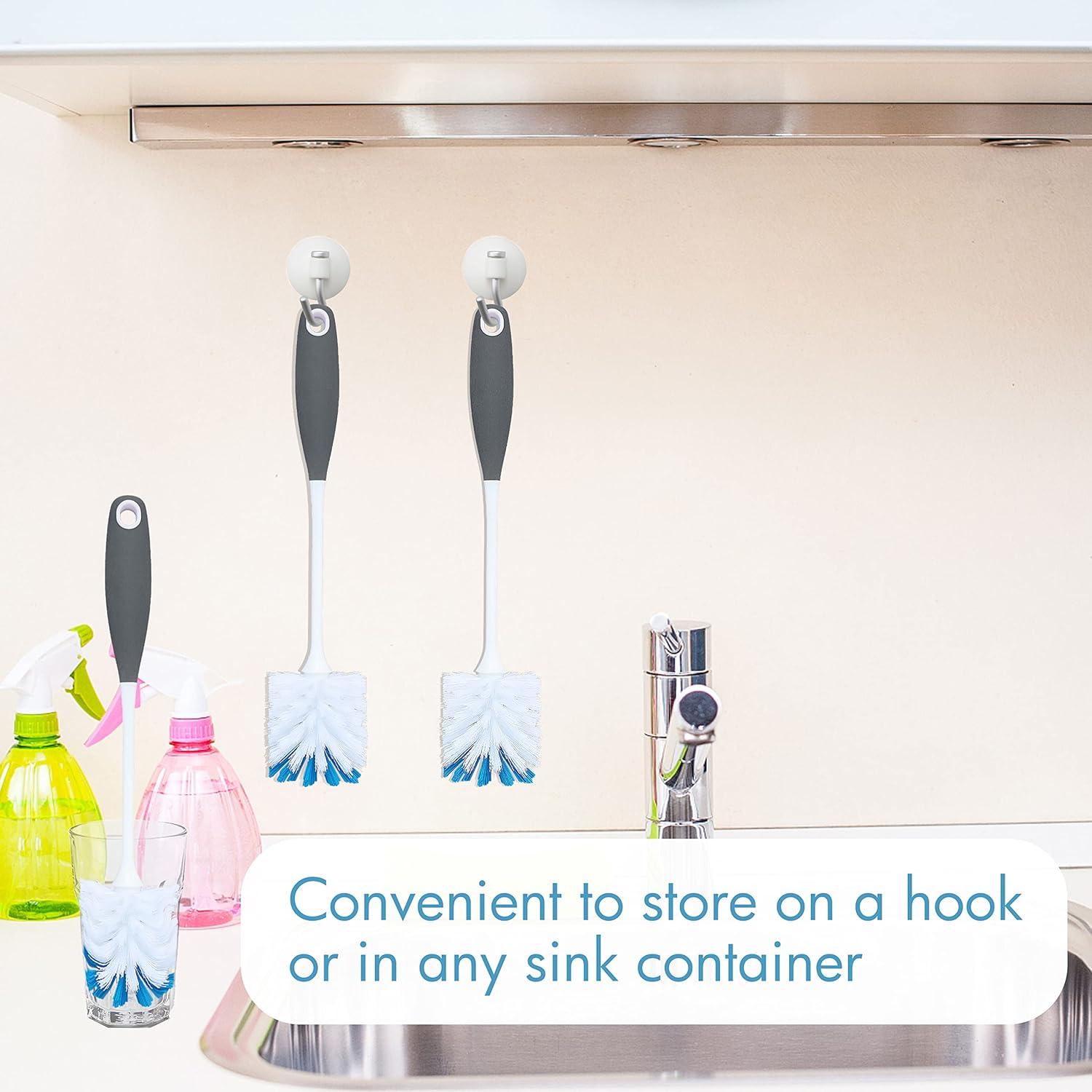 PHYEX 2 Pack Long Handle Bottle Scrubbing Brushes, Bottle Cleaner for Washing Glasswares, Wine