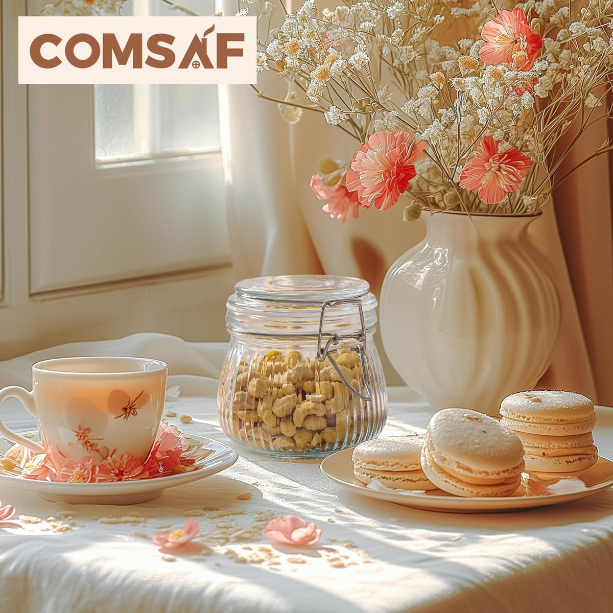 ComSaf Airtight Glass jar with lid 17oz, Glass Storage Containers with Lids, Small Canister, Mason
