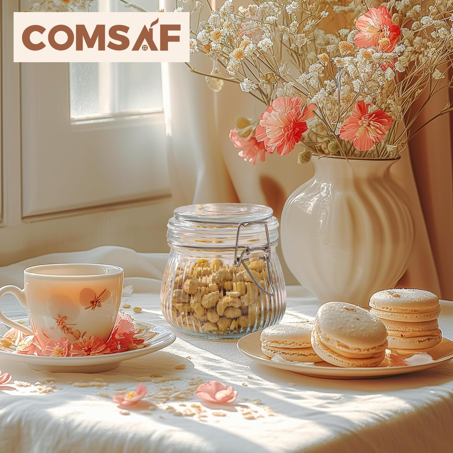 ComSaf Airtight Glass jar with lid 17oz, Glass Storage Containers with Lids, Small Canister, Mason