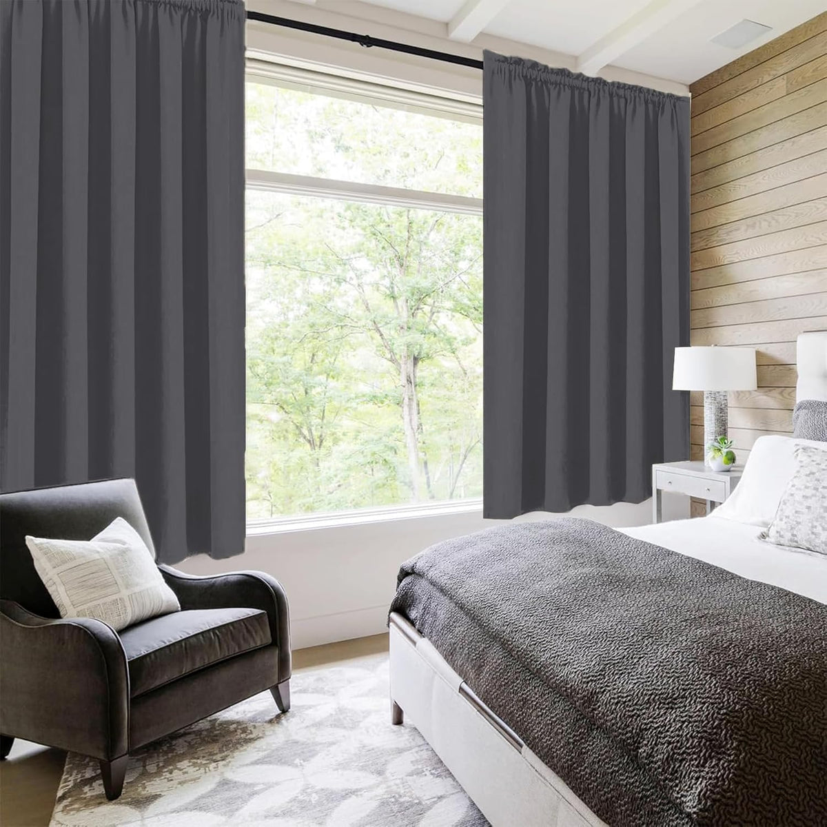 DWCN Bedroom Blackout Curtains 70 x 63 Inches Length 2 Panels Set, Solid Thermal Insulated Energy