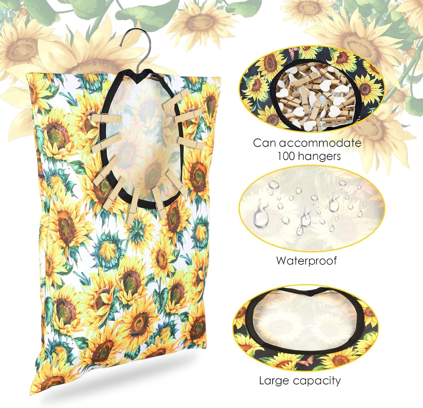 2 Pcs Sunflower Clothes Pin Bag Clothespin Bag Holder Clothespin Holder 15 X 11 Inch Clothes Pin