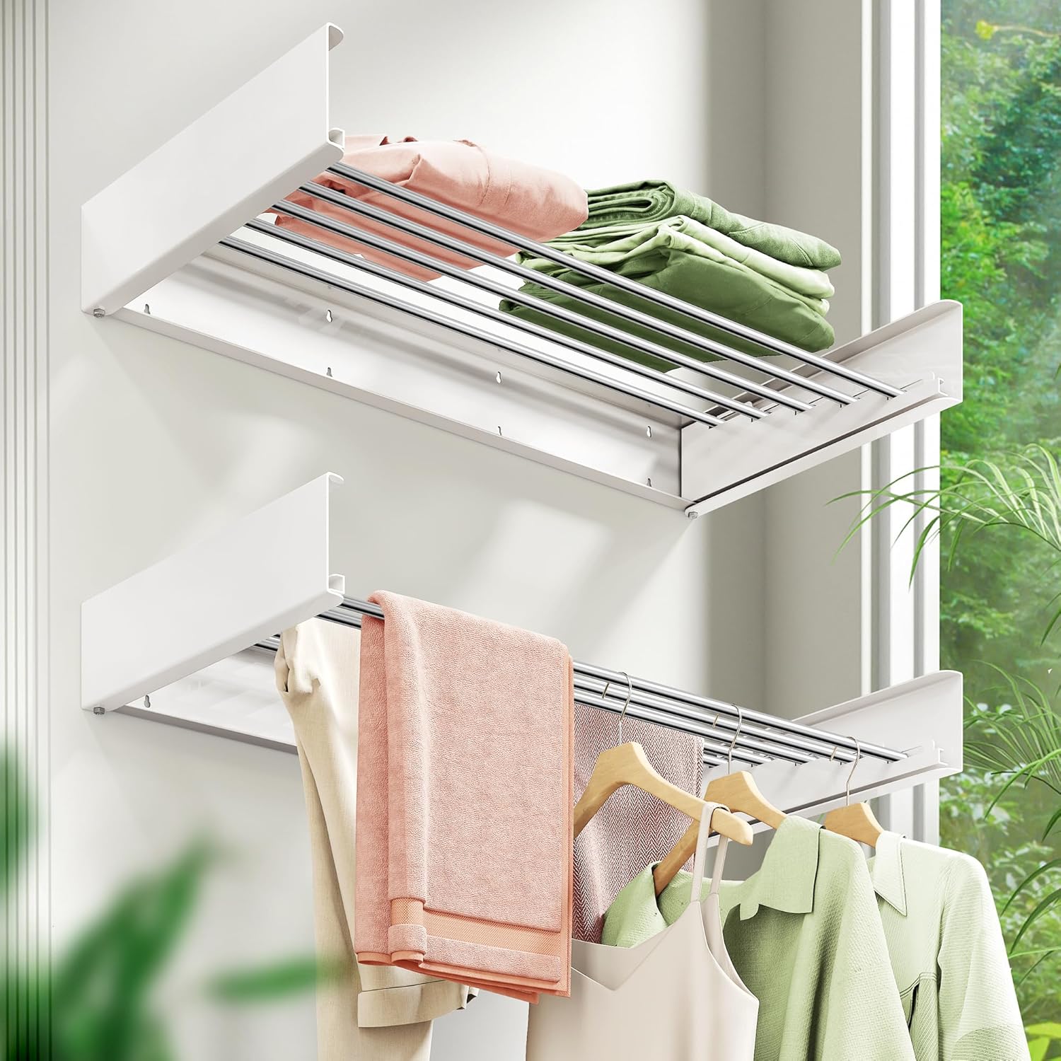 Wall Mounted Clothes Drying Rack 32 inches,Foldbale Laundry Drying Rack Wall Mount,Drying Rack