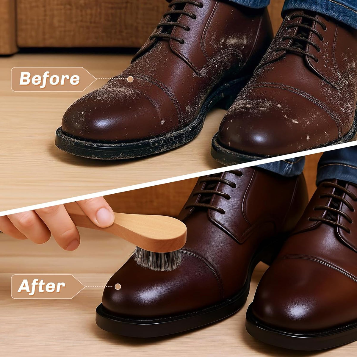 4 Pcs Horsehair Shine Shoes Brush Kit Polish Dauber Applicators Cleaning Leather Shoes Boots Care