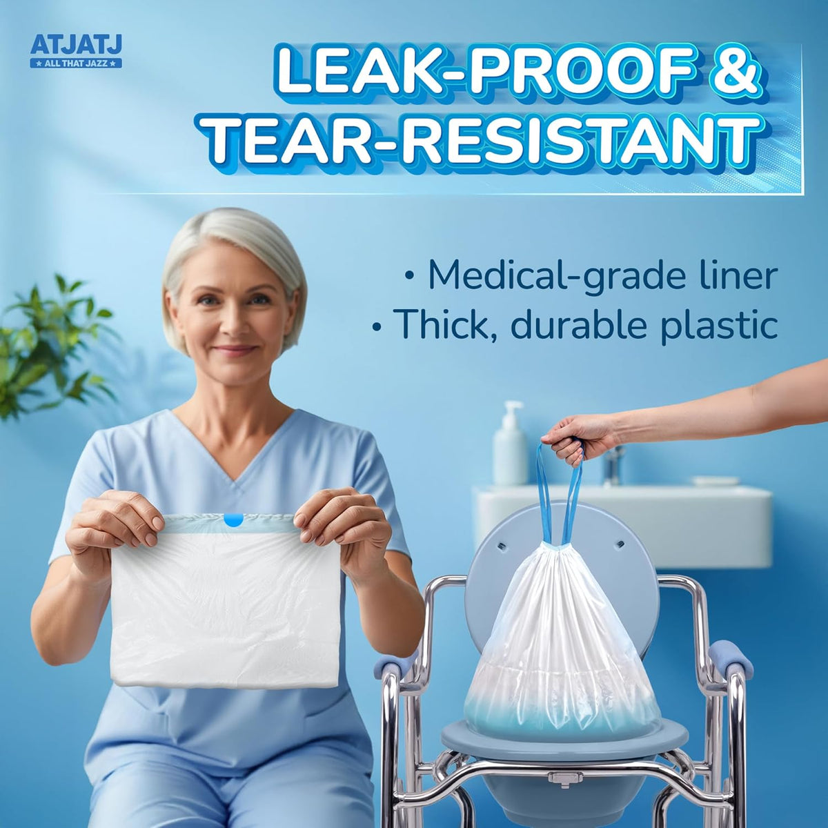 60 Packs Commode Liners With 60 Absorbent Pads, Leak-Proof Disposable Toilet Bags for Adults, Fits