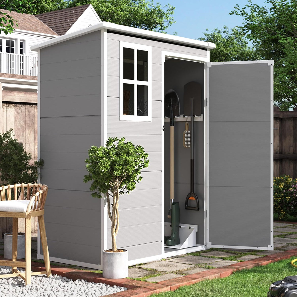 UDPATIO Outdoor Storage Shed 5x3 FT, Plastic Garden Shed for Bike, Garbage Can, Tool, Outside Sheds
