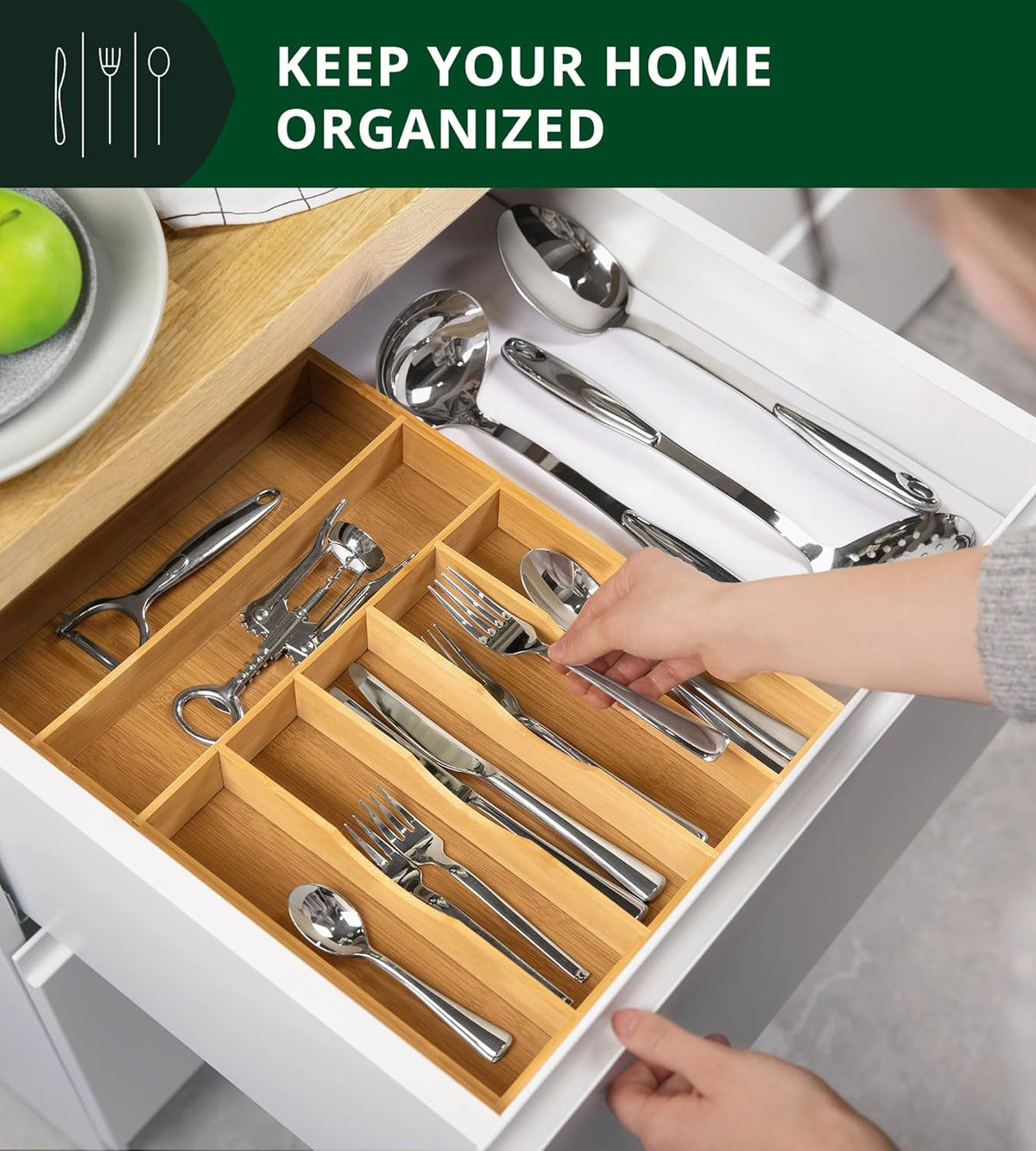ROYAL CRAFT WOOD Luxury Bamboo Utensil Rack and Silverware Organizer, Kitchen Drawer Organizer
