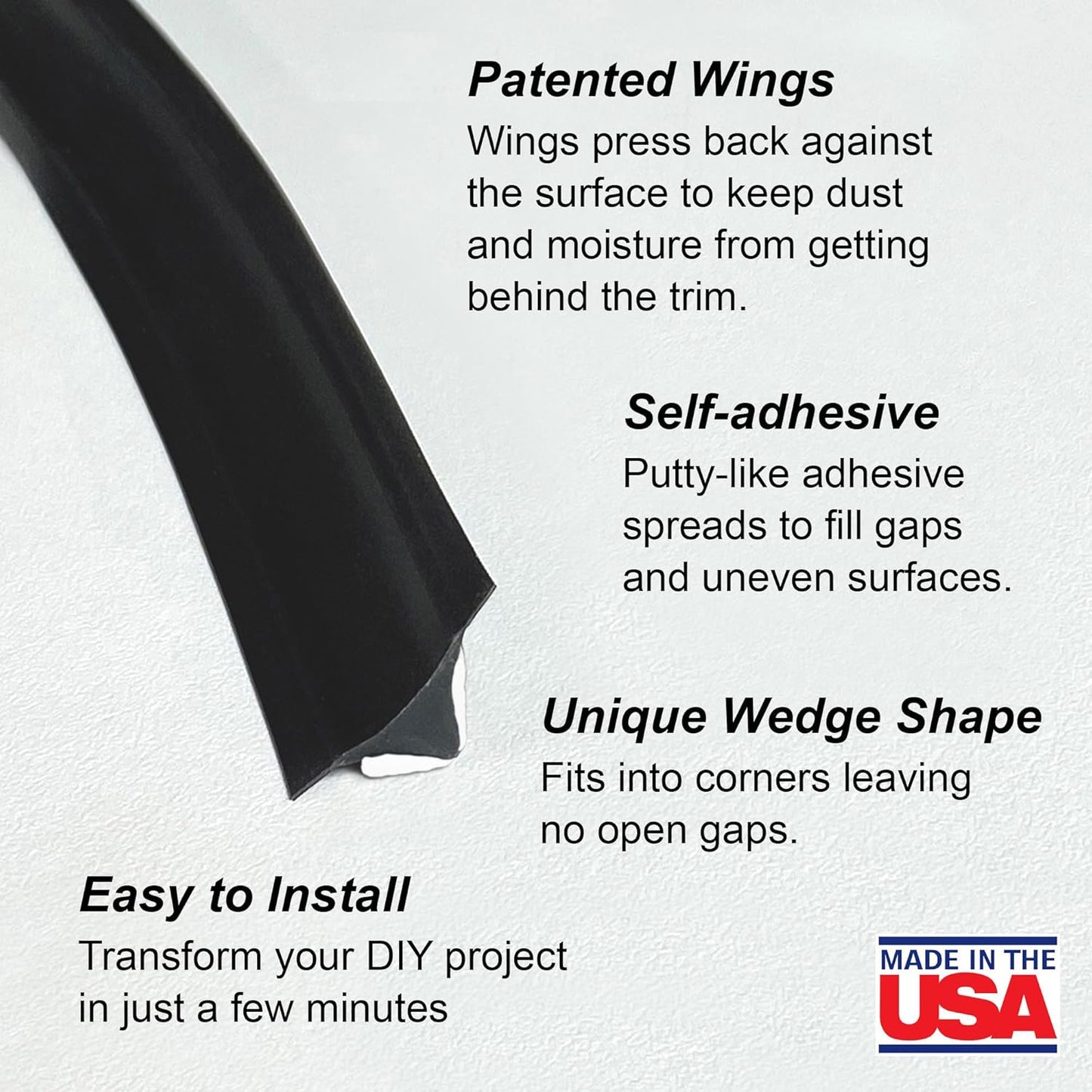 InstaTrim The Original Flexible Trim -10ft Black 3/4" Wide Caulk Tape - Adhesive Trim with Many