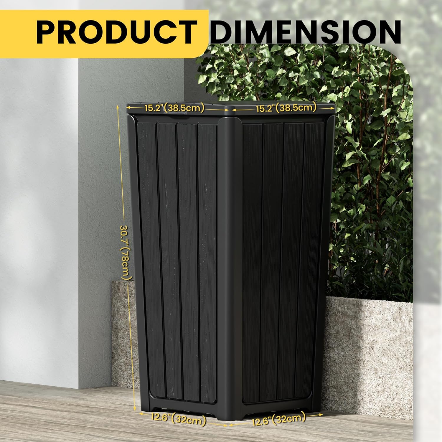 Outdoor Trash Can with Lid, Waterproof Resin Garbage Can with Tiered Lid, Outside Trash Bin for