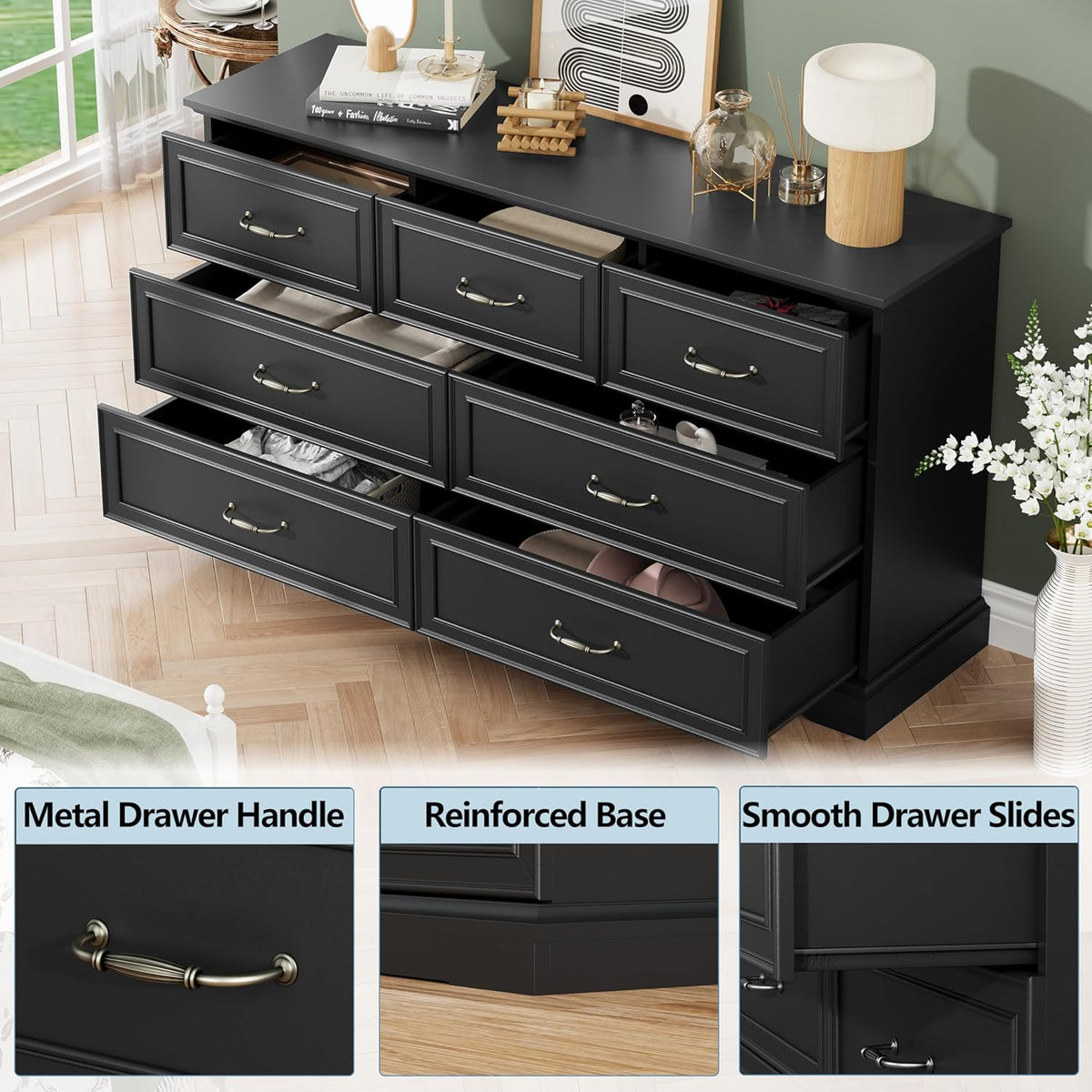7 Drawer Dresser for Bedroom, 57" Wide Wooden Chest of Drawers, Rustic Farmhouse Dresser with Large