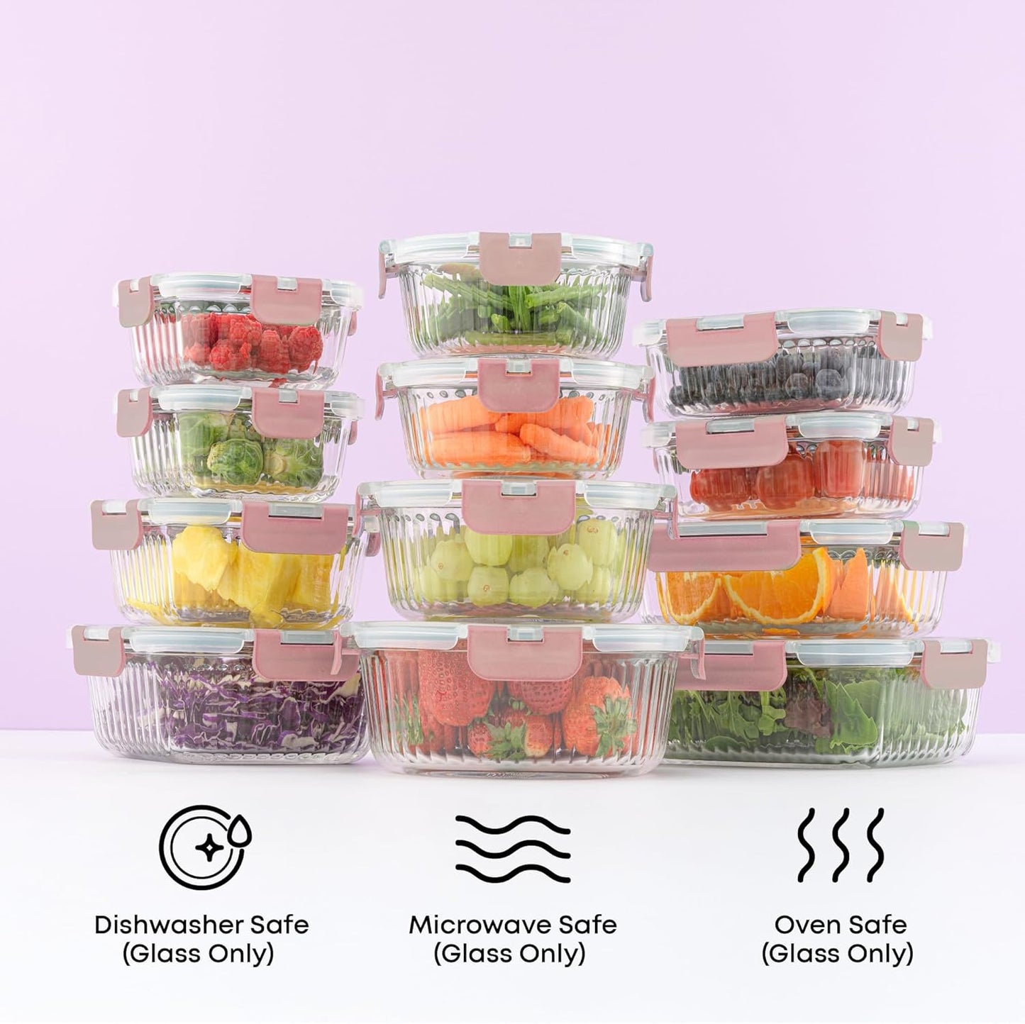 JoyJolt 24pc Borosilicate Glass Storage Containers with Lids | 12 Airtight/Freezer Safe Food