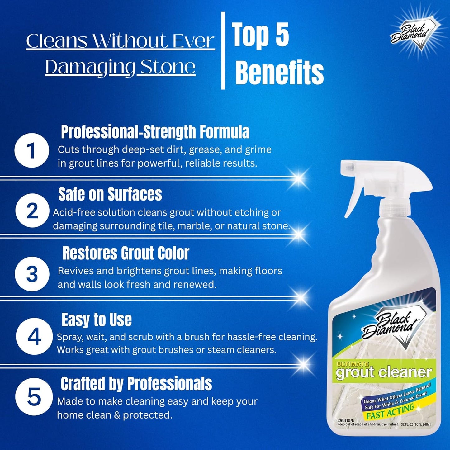 Black Diamond Ultimate Grout Cleaner: Best Cleaner for Tile, Ceramic, Porcelain, Marble Acid-Free