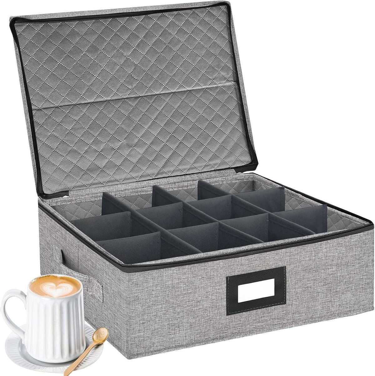 Coffee Mug Storage Box with Dividers, Durable China Storage Containers for Coffee Mugs, Tea Cups