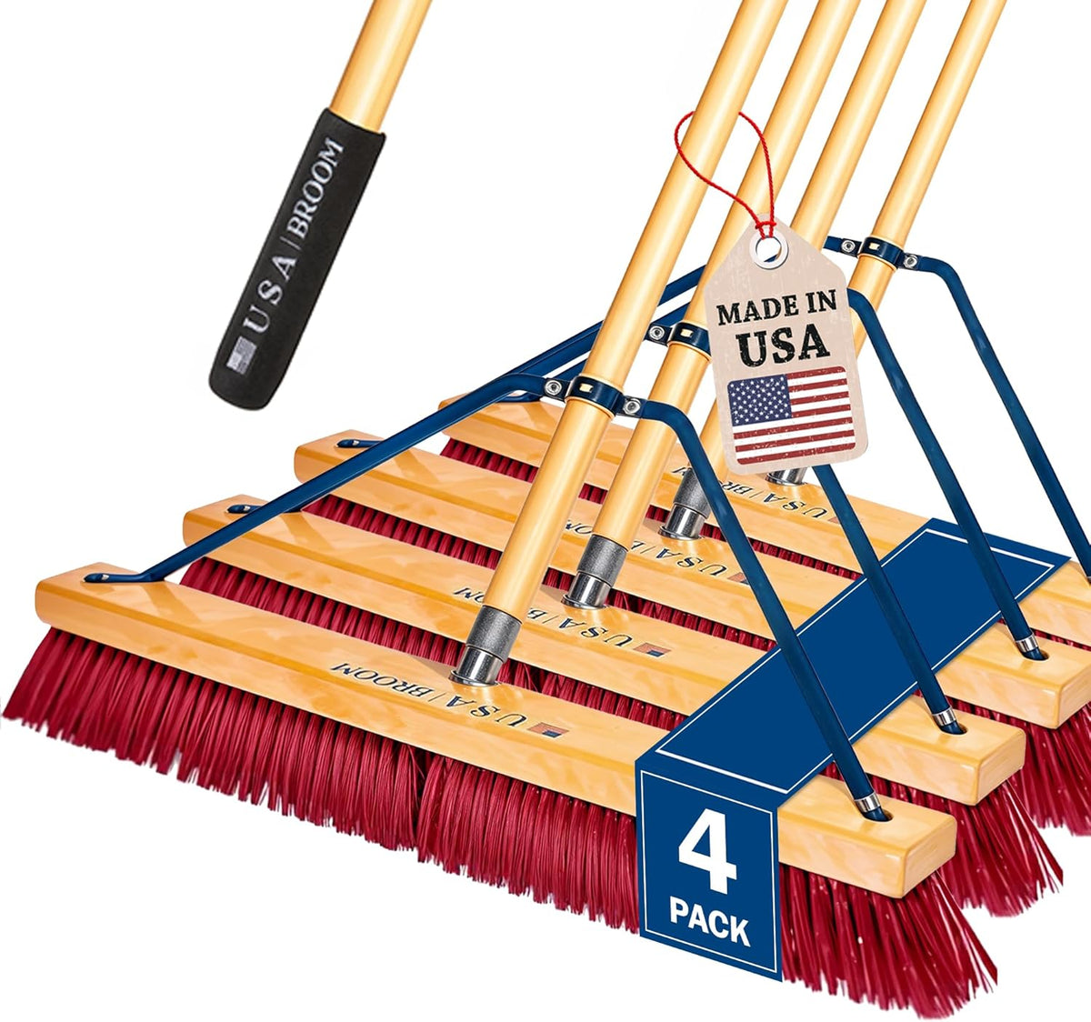 4 Pack Bundle- 24" Soft Sweep Indoor Push Broom with 60" Handle. Ideal for Epoxy & Polished Floors.
