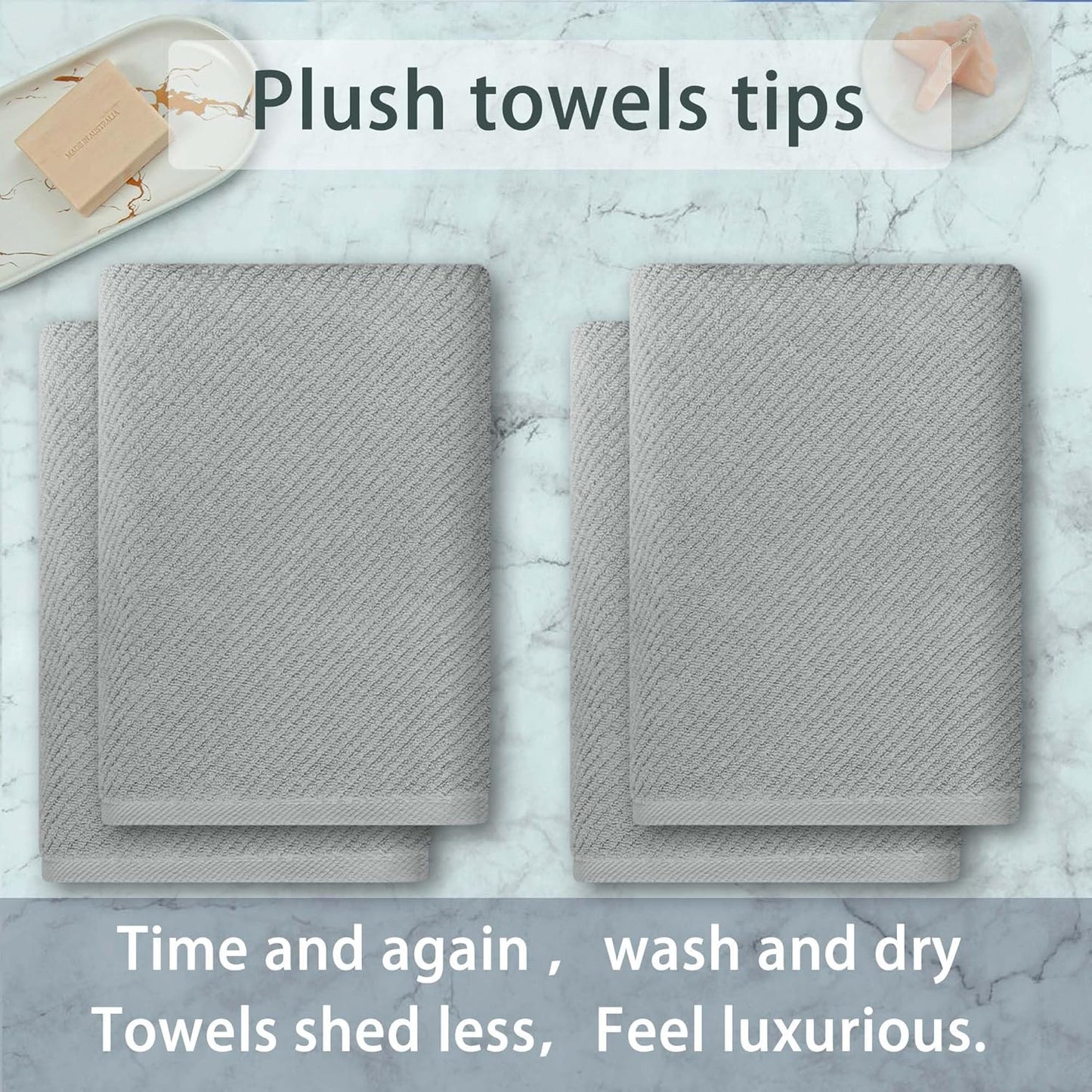 VOOVA & MOVAS Grey Bath Towels, Large 30" x 56" - 100% Cotton | Quick Dry | Light Weight | Thick |
