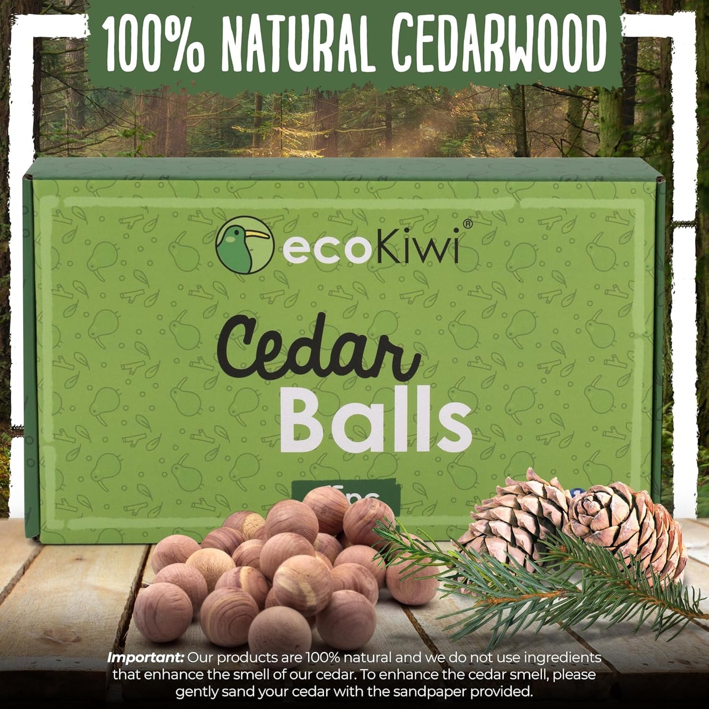 ecoKiwi Cedar Balls for Clothes Storage 75 Pack - 100% Natural Red Cedar Blocks for Clothes Storage