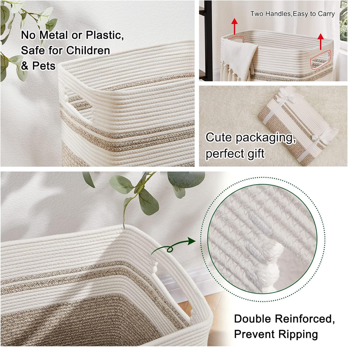 OIAHOMY Laundry Hamper-Laundry Basket,Tall Cotton Storage Basket with Handles,Decorative Blanket
