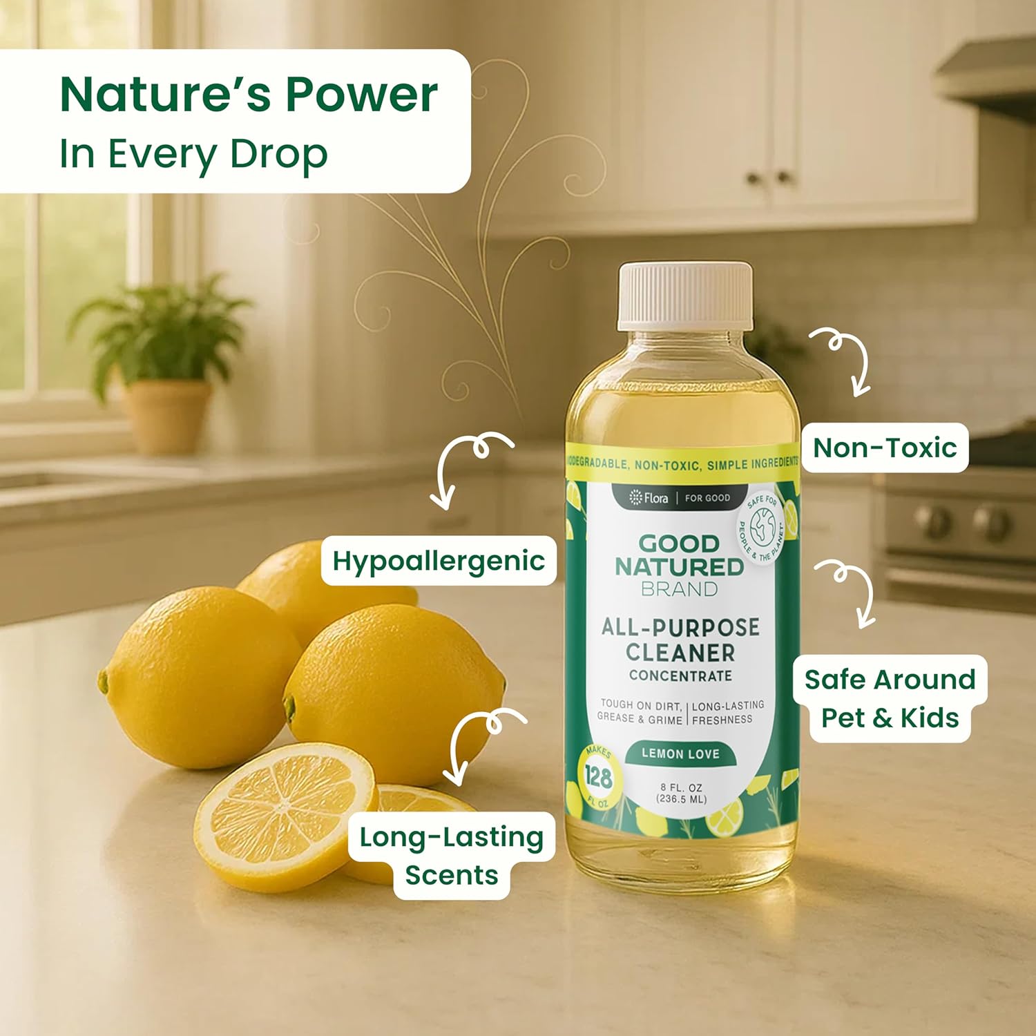 Good Natured Brand All-Purpose Cleaner Concentrate | Multi-Surface Cleaner | Natural Lemon